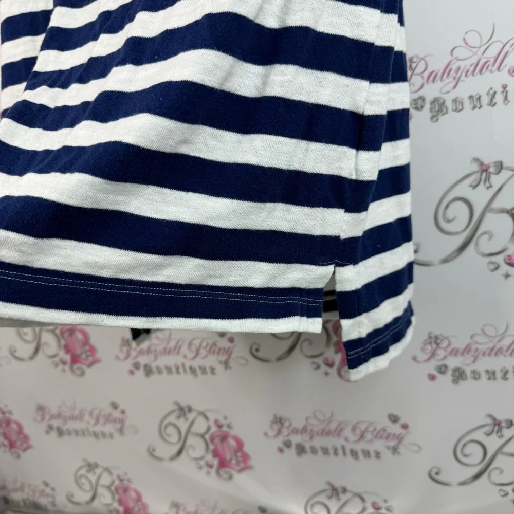Nicole Miller T-shirt, stripes V-neck Striped navy blue and white Women's Top - Picture 7 of 11